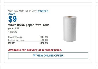 Costco White Swan paper towel rolls pack of 24 offer