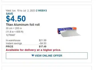 Costco Titan Aluminum foil roll 30 cm x 200 m offer