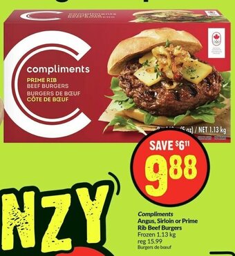 FreshCo Compliments Angus, Sirloin or Prime Rib Beef Burgers offer