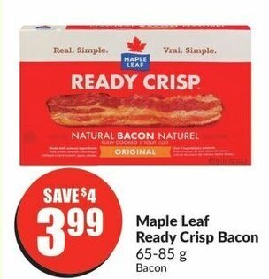 FreshCo Maple Leaf Ready Crisp Bacon 65-85 g offer