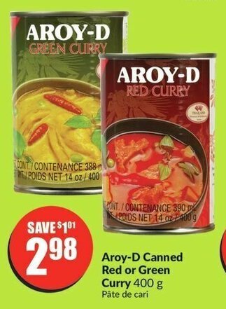 FreshCo Aroy-D Canned Red or Green Curry 400 g offer