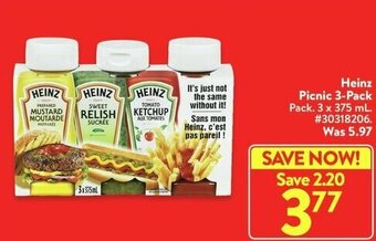 Walmart Heinz Picnic 3-Pack Pack. 3 x 375 mL. offer