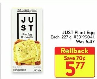 Walmart JUST Plant Egg Each. 227 g. offer