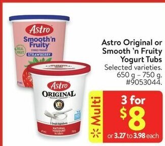 Walmart Astro Original or Smooth 'n Fruity Yogurt Tubs offer