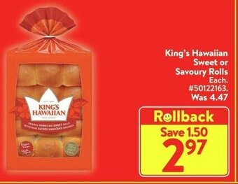 Walmart King's Hawaiian Sweet or Savoury Rolls offer