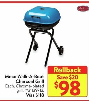 Walmart Meco Walk-A-Bout Charcoal Grill offer