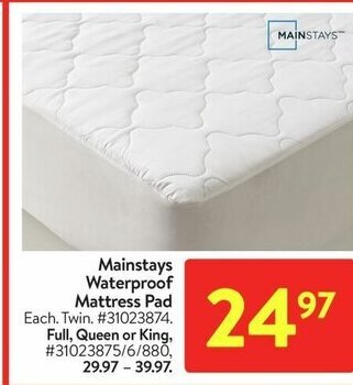 Walmart Mainstays Waterproof Mattress Pad offer