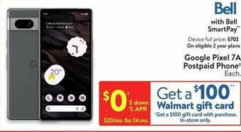 Walmart Google Pixel 7A Postpaid Phone* offer