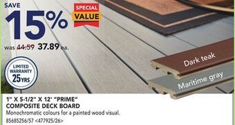 Lowe's Timbertech 1 x 5-1/2 x 12' prime composite deck board offer