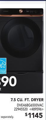 Lowe's Samsung 7.5 cu. ft. dryer offer