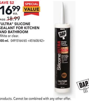 Lowe's Dap ultra silicone sealant for kitchen and bathroom offer