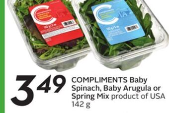 Sobeys Compliments baby spinach, baby arugula or spring mix offer