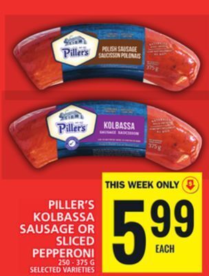 Food Basics Piller's kolbassa sausage or sliced pepperoni offer