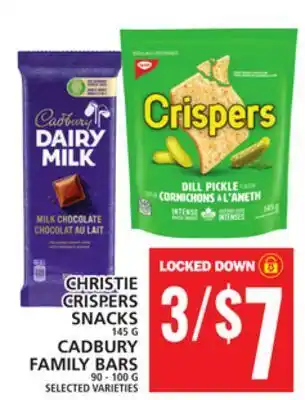 Food Basics Christie crispers snacks or cadbury family bars offer