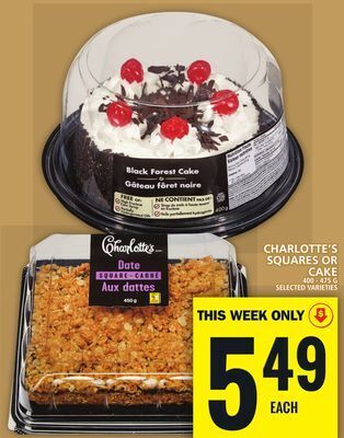 Food Basics Charlotte's squares or cake offer