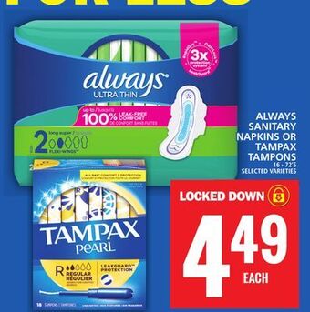 Food Basics Always sanitary napkins or tampax tampons offer