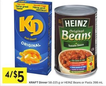 Foodland Kraft dinner 58-225 g or heinz beans or pasta 398 ml offer