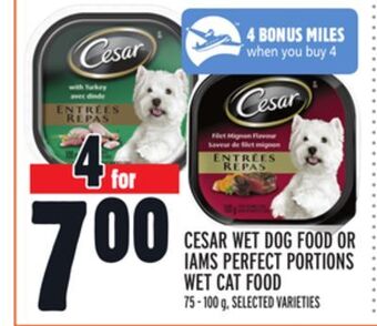 Metro Cesar wet dog food or iams perfect portions wet cat food offer
