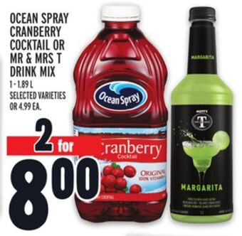 Metro Ocean spray cranberry cocktail or mr & mrs t drink mix offer