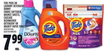 Metro Tide pods or laundry detergent, downy fabric softener, bounce sheets, cascade dishwasher detergent or bounty paper towels offer