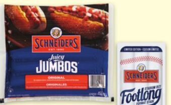 Metro Schneiders juicy jumbos, smoked sausages or footlong offer