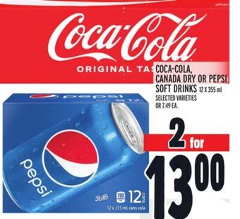 Metro Coca-cola, canada dry or pepsi soft drinks offer