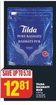No Frills Tilda basmati rice, 4.54 kg offer