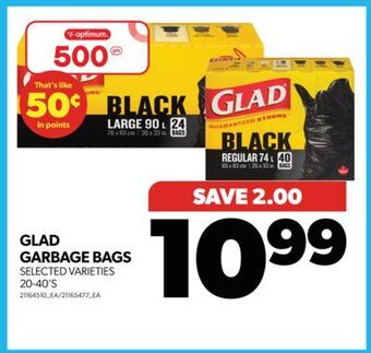 Real Canadian Superstore Glad garbage bags, 20-40's offer