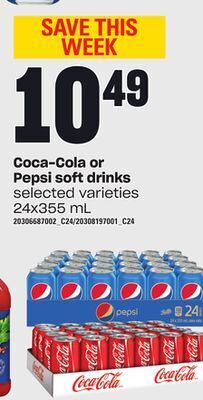 Loblaws Coca-cola or pepsi soft drinks, 24x355 ml offer