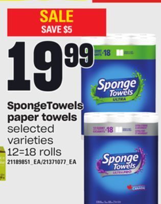 Loblaws Spongetowels paper towels, 12=18 rolls offer