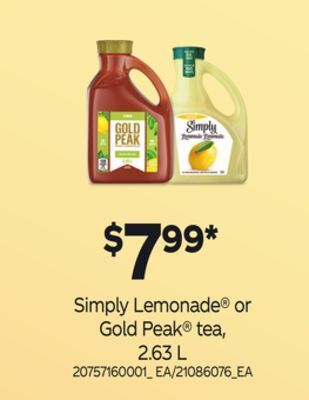 Loblaws Simply lemonade® or gold peak® tea, 2.63 l offer