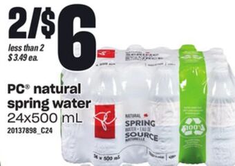Loblaws Pc® natural spring water, 24x500 ml offer