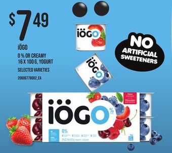 Loblaws Iögo 0 % or creamy 16 x 100 g, yogurt offer
