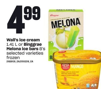 Loblaws Wall's ice cream, 1.41 l or binggrae melona ice bars, 8's offer