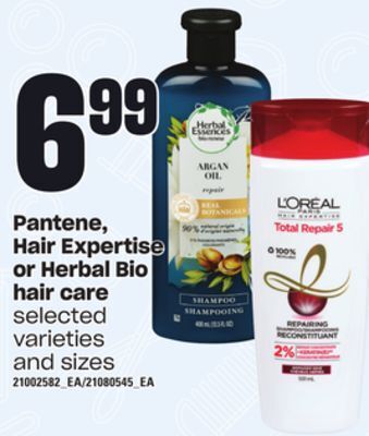 Loblaws Pantene, hair expertise or herbal bio hair care offer