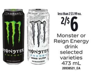 Loblaws Monster or reign energy drink, 473 ml offer
