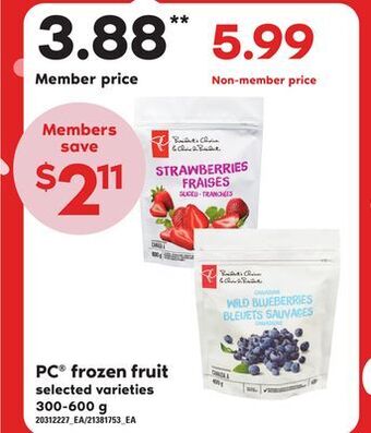 Loblaws Pc® frozen fruit, 300-600 g offer
