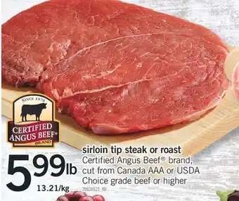 Fortinos Sirloin tip steak or roast, 13.21/kg offer