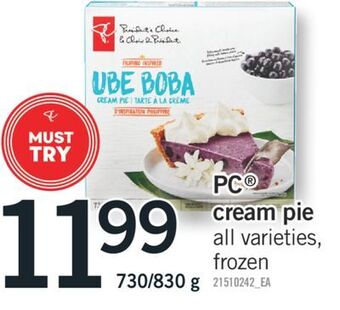 Fortinos Pc® cream pie, 730/830 g offer