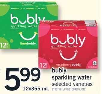 Fortinos Bubly sparkling water, 12x355 ml offer