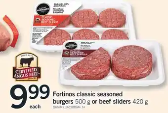 Fortinos Fortinos classic seasoned burgers 500 g or beef sliders beef sliders 420 g offer