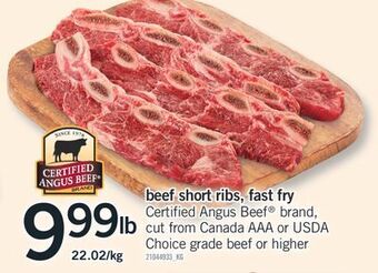 Fortinos Beef short ribs, fast fry offer