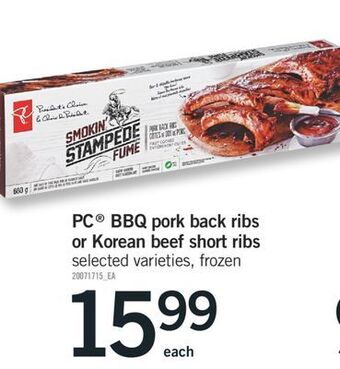 Fortinos Pc® bbq pork back ribs or korean beef short ribs offer