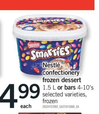 Fortinos Nestlé confectionery frozen dessert frozen dessert 1.5 l or bars, 4-10's offer