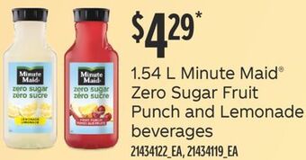 Fortinos 1.54 l minute maid® zero sugar fruit punch and lemonade beverages offer