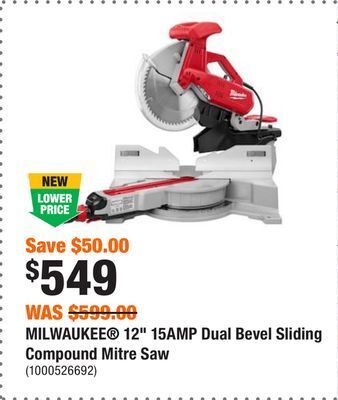 Home Depot Milwaukee® 12 15amp dual bevel sliding compound mitre saw offer