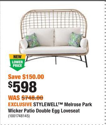 Home Depot Exclusive stylewell™ melrose park wicker patio double egg loveseat offer
