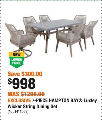 Exclusive 7 piece hampton bay luxley wicker string dining set offer at Home Depot