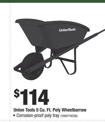 Home Depot Union tools 5 cu. ft. poly wheelbarrow offer