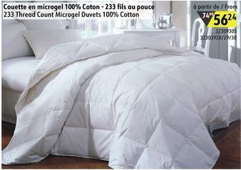 Sushi Shop 233 thread count microgel duvets 100% cotton offer